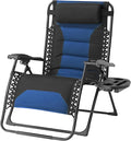 Zero Gravity Chair Oversized Folding Recliner XL, Padded Anti Gravity Lounge Chair with Adjustable Pillow & Cup Holder for Outdoor Camping, Patio, Poolside, Lawn (Black & Blue) by Unknown