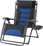 Zero Gravity Chair Oversized Folding Recliner XL, Padded Anti Gravity Lounge Chair with Adjustable Pillow & Cup Holder for Outdoor Camping, Patio, Poolside, Lawn (Black & Blue) by Unknown