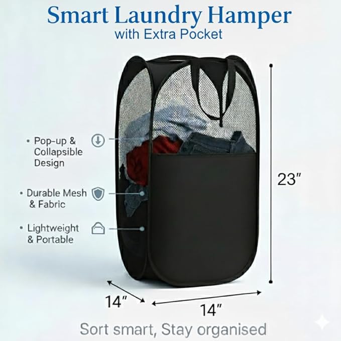 2-in-1 hanging laundry hamper Bag + Pop-up mesh laundry basket, XL Over the - Image 5
