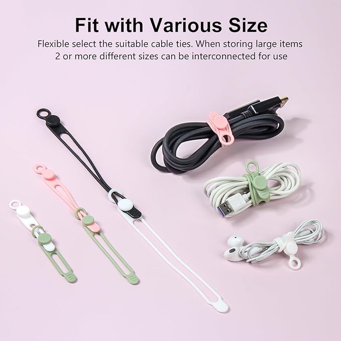 OneLeaf 30Pcs Cord Organizer, Silicone Cable Ties Reusable, Cord Ties - Image 3