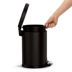 simplehuman 4.5 Liter / 1.2 Gallon Round Bathroom Step Trash Can, Matte Black - Image 5