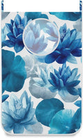Ink Blue Lotus Flower Hanging Laundry Hamper Door Hampers Bag Basket by Tatenale