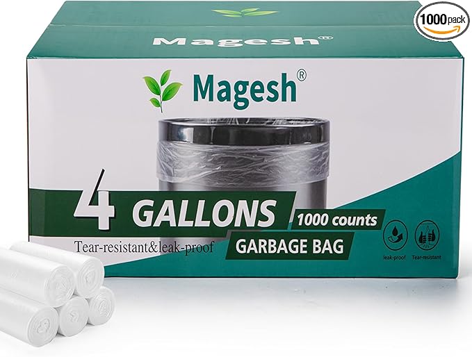 Magesh 4-6 Gallon Trash Bag Strong, Leakage-Free, Small Garbage Bags Unscented by Magesh