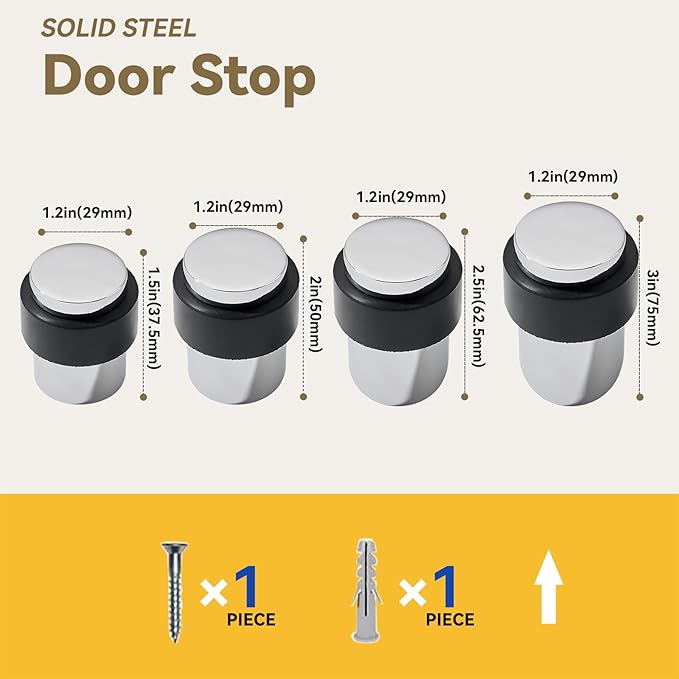 KHTUMEWARE 10 Pack 1-1/2 in Floor Door Stopper, Polished Chrome Door Stop - Image 4