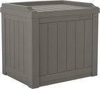 Suncast Outdoor Storage Box - 22 Gallon Stone Gray Resin Outdoor Deck Box with Seat, Weatherproof Patio Storage Bin Container for Keeping Cushions, Tools, & Towels for Pool, Yard, & Garden by Suncast