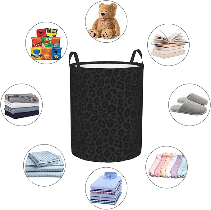Black Leopard Print Laundry Hamper Bag - Image 5