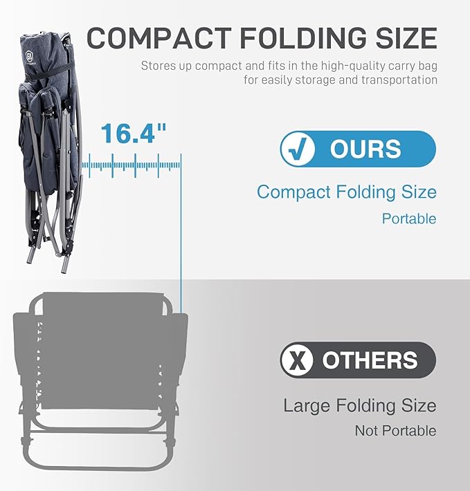 EVER ADVANCED Oversized Folding Rocking Camping Chair, Padded Portable Rocker Chair for Patio, Lawn and Outdoors, Heavy Duty Hard Armchair for Adults Supports 400lbs, Grey - Image 5