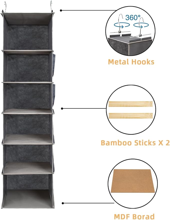 6-Shelf Hanging Closet Organizer and Storage, Collapsible Hanging Shelves - Image 4