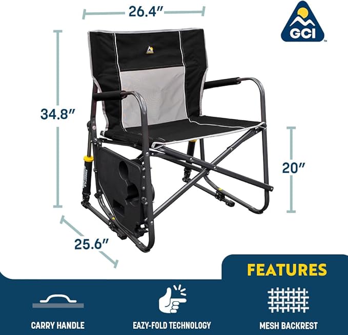 GCI OUTDOOR Freestyle Rocker XL with Side Table Camping Chair | Portable Folding Rocking Chair with Solid, Durable Armrests, Drink Holder & Comfortable Backrest — Red - Image 3