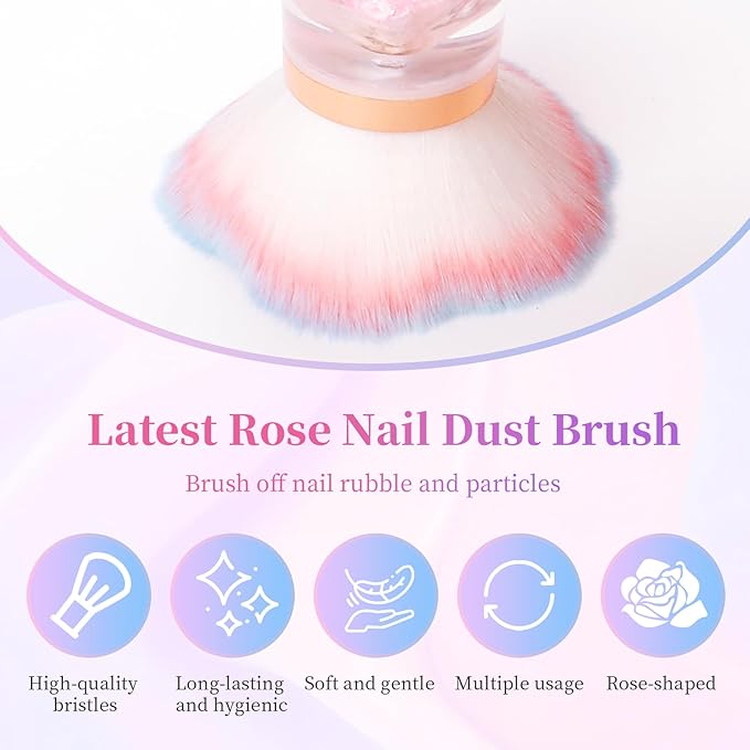 ANGNYA Nail Dust Brush, Rose Nail Art Dust Powder Remover Brush - Image 4