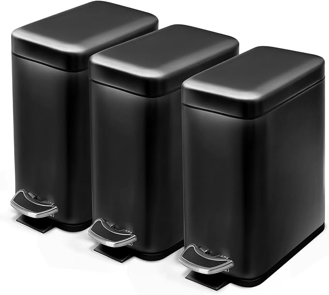Home Zone Living 3-Pack 1.3 Gallon Small Black Bathroom Trash Can by HomeZoneLiving