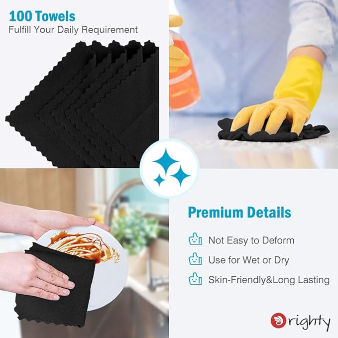 Orighty Black Microfiber Cleaning Cloth, 100 Pack Highly Absorbent Cleaning - Image 5