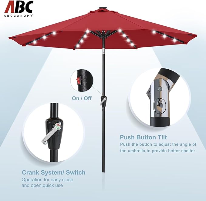 ABCCANOPY Durable Solar Led Patio Umbrellas with 32LED Lights 11FT (Burgundy) - Image 5