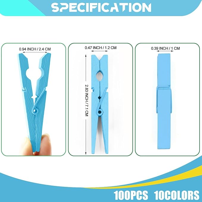 100 Pack Clothes Pins Wooden, 2.9 Inch Colored Clothespins Wood, Close Pins - Image 7