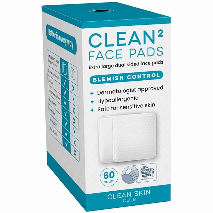 Clean Skin Club Clean² Blemish Control Face Pads – Extra Large Dual-Sided Face by CLEANSKINCLUB