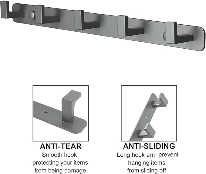 Coat Rack, Heavy Duty Stainless Steel 5 Tri Coat Hook Hanger, Wall Mounted - Image 3