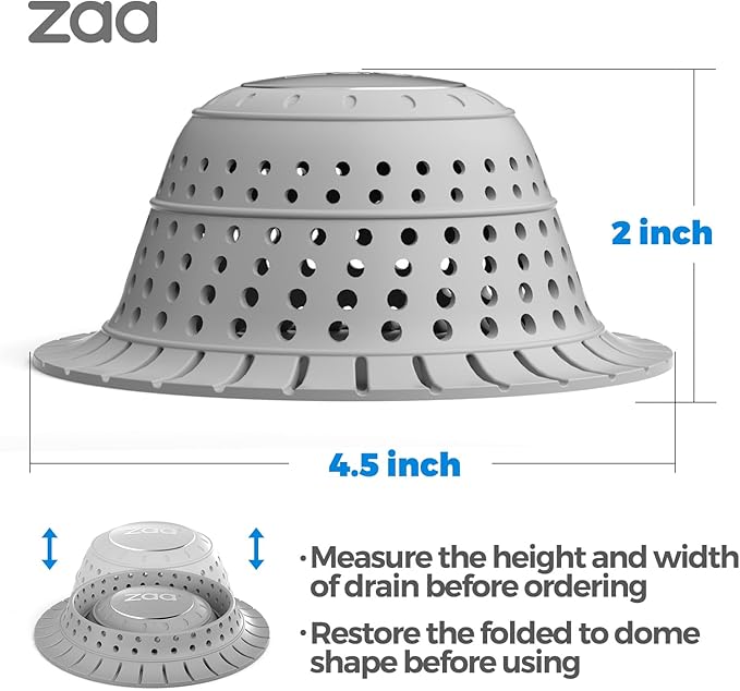 zaa Bathtub Drain Hair Catcher, Silicone Collapsible 3 Pack Drain Protector - Image 6