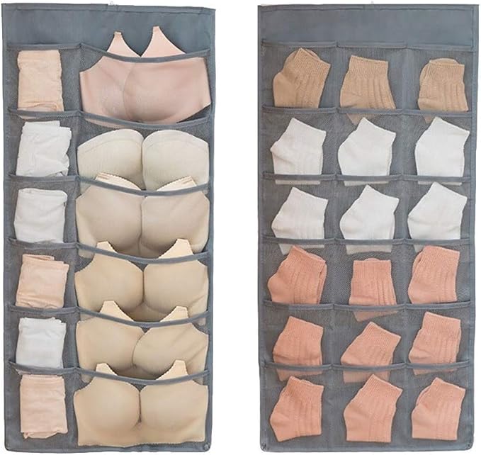 Closet Hanging Organizer with Mesh Pockets & Rotating Metal Hanger, Dual Sided by Newraturner