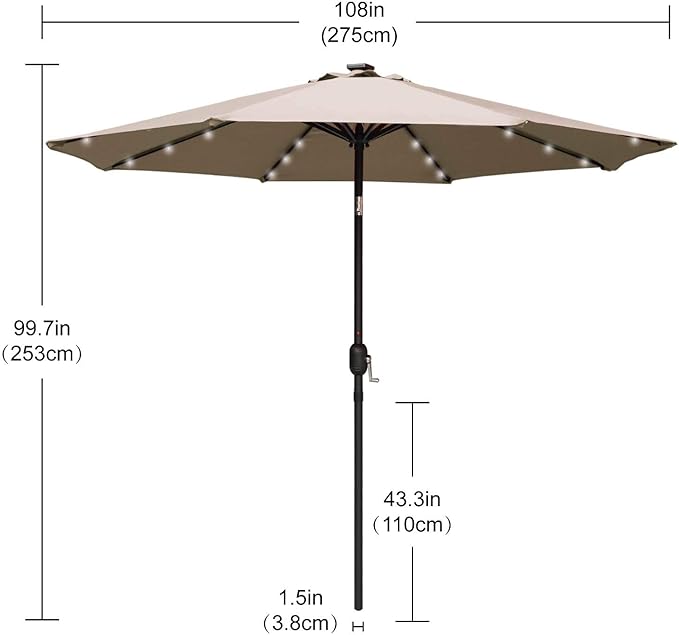 ABCCANOPY Durable Solar Led Patio Umbrellas with 32LED Lights 9FT (khaki) - Image 3