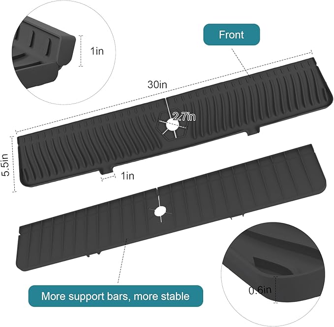 30 Inch Longer Faucet Mat for Kitchen Sink, Silicone Sink Faucet Mat Splash - Image 2