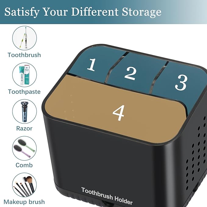 Black Toothbrush Holders for Bathrooms, Kids Electric Toothbrush and Toothpaste - Image 5