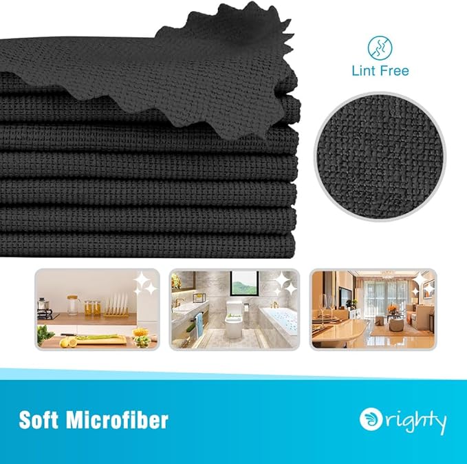 Orighty Black Microfiber Cleaning Cloth, 24 Pack Highly Absorbent Cleaning Rags - Image 2