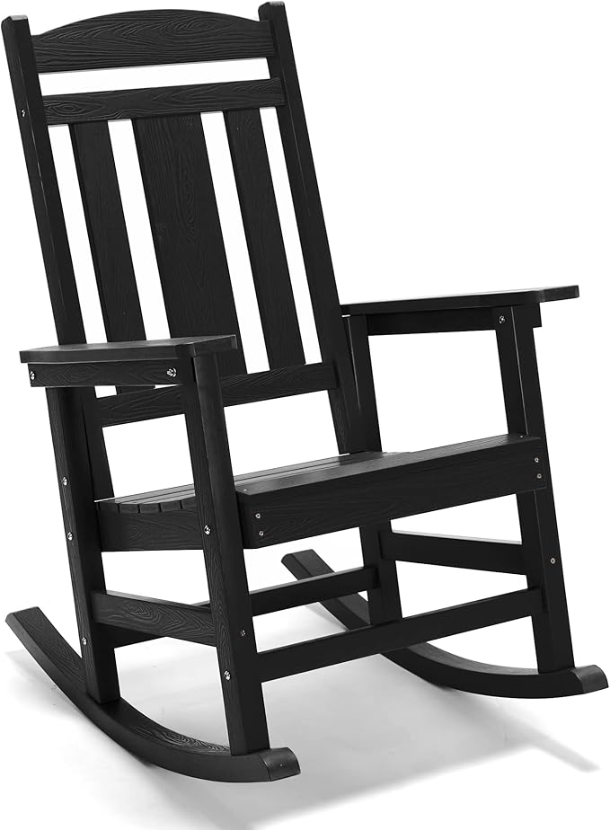 LUE BONA Outdoor Rocking Chairs Set of 4, Weather Resistant HDPS Poly Rocker Chairs, 350lb Heavy Duty, Oversized Porch Rocker for Adult, High Back Smooth Rocking Chairs for Outdoor & Indoor, Black - Image 8