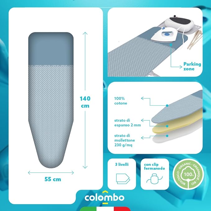 Colombo Ironing Board Cover 55” x 22” – 3-Layer Pad - Image 2