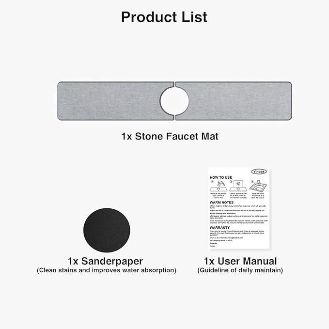 23.6" x 4" Stone Faucet Mat for Kitchen Sink, Quick Drying Diatomite Sink Tray - Image 7