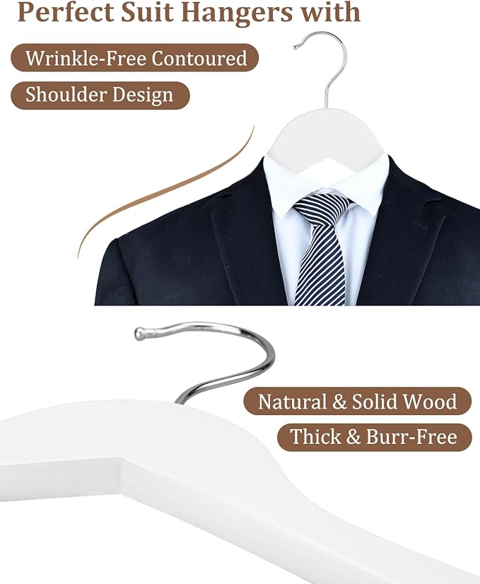 AMKUFO Wooden Hangers 20 Pack Wood Suit Hangers Non Slip Wooden Coat Hangers - Image 3