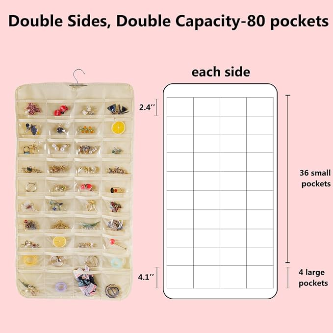 Bloss Hanging Jewelry Organizer 80 Pockets Hanging Double-Side Jewel Hanger - Image 8