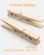 Clothes Pins Wooden Clothespins, Heavy Duty Outdoor Large Pegs 3.55 Inch 50 Pack - Image 3