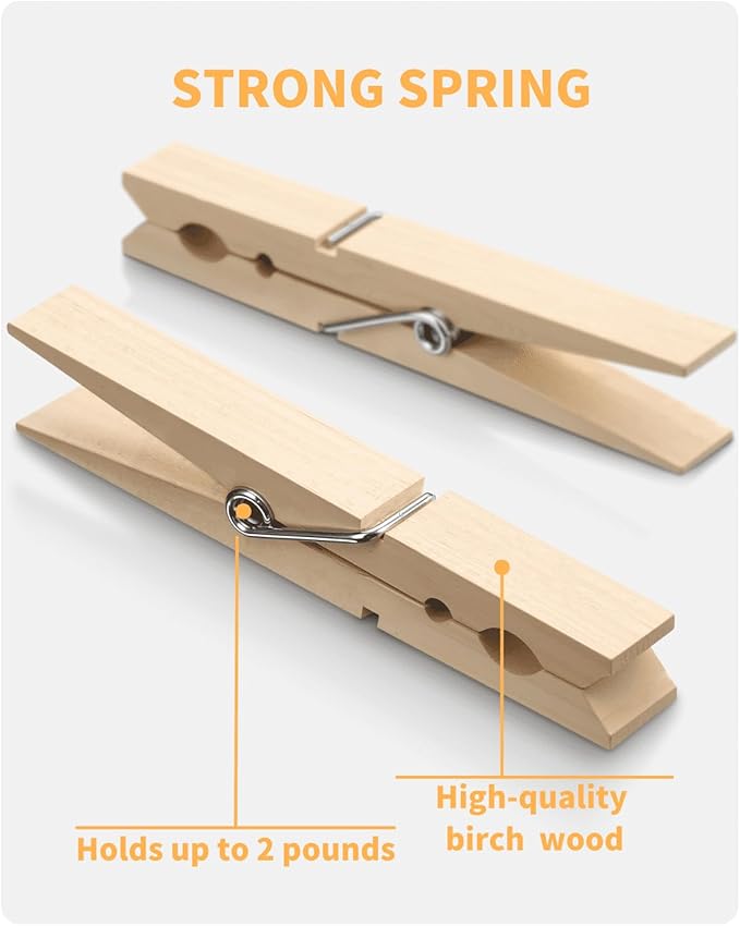 Clothes Pins Wooden Clothespins, Heavy Duty Outdoor Large Pegs 3.55 Inch 50 Pack - Image 3