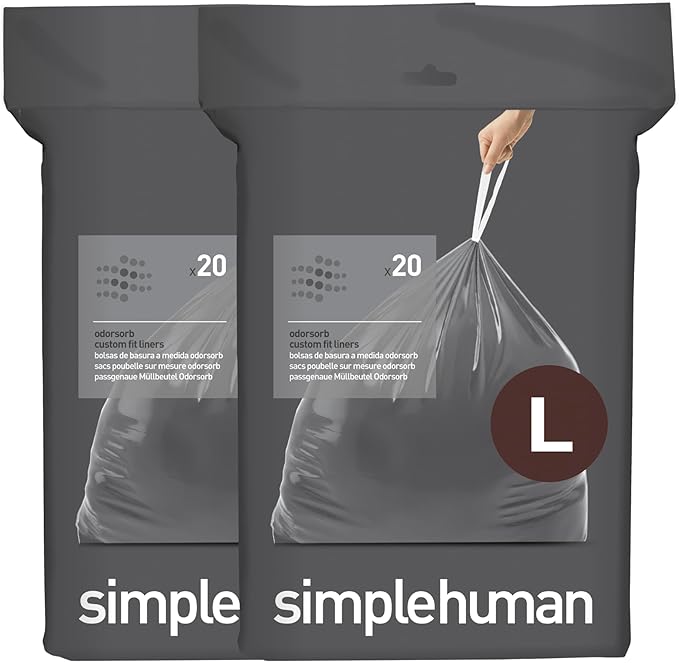 simplehuman Code L 40 Count, Genuine Custom Fit Liners, Drawstring Trash Bags by Simplehuman