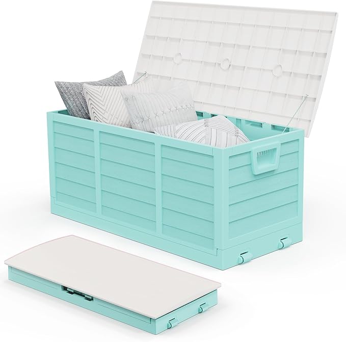VINGLI 75 Gallon Collapsible Outdoor Storage Box, Simple-to-assemble Plastic Storage Containers with Lid, Patio Deck Box Furniture for Garden, Pool, Balcony, Yard (Green) by VINGLI