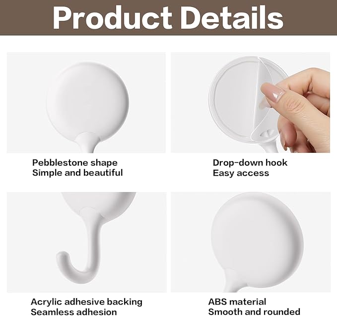 4pcs Self-Adhesive Hooks, No Drill Wall Mounted Sticky Hooks Durable - Image 4