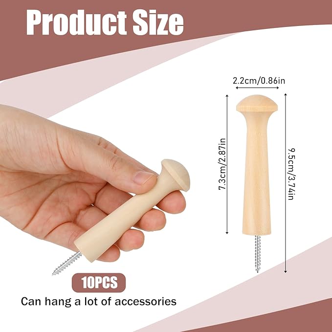 10 Pcs Wooden Shaker Peg Screw-On Solid Wood Hook 3.8 Inch Wooden Pegs Long - Image 2