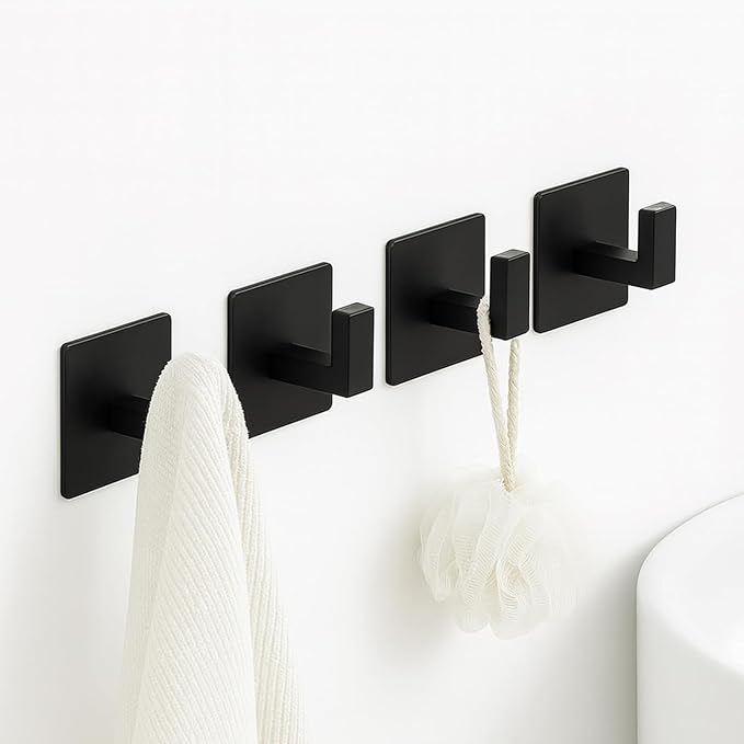RUIGPRO Towel Hooks Adhesive No Drill, 2 Pack Matte Black Metal Hooks, Right - Image 3