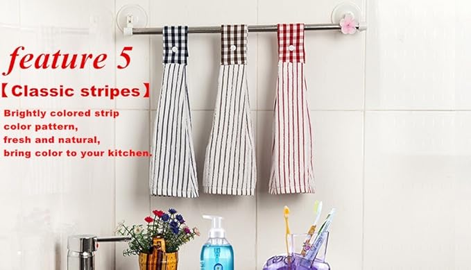 2 Pcs Kitchen Cotton Classical Striped Towel/Absorbent Towel/Hanging - Image 6