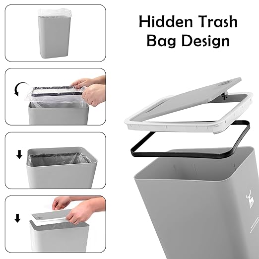 XPIY Trash Can with Lid, 2 Pack 4 Gallons/15 Liters Garbage Can with Press Top - Image 7