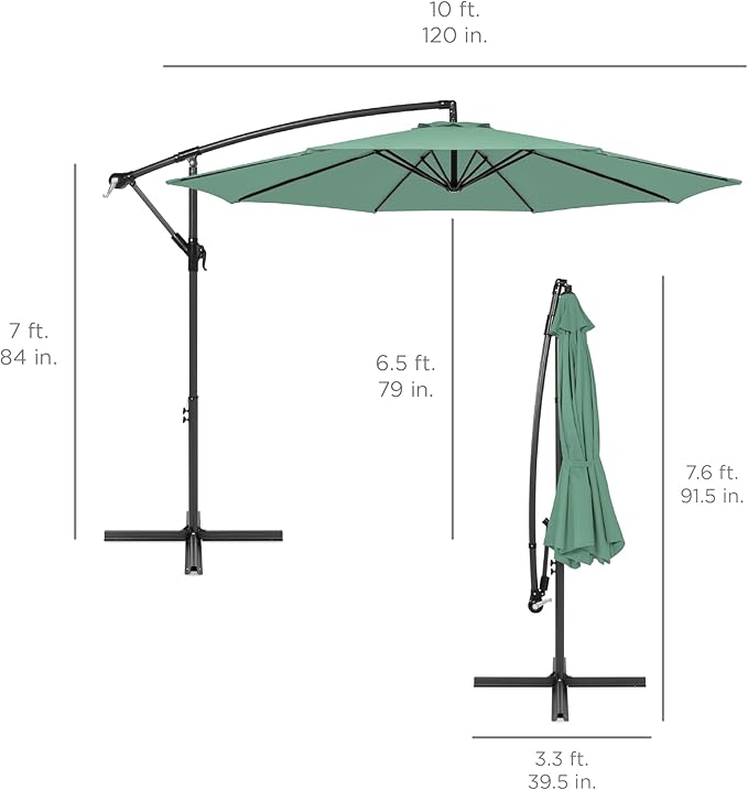 Best Choice Products 10ft Offset Cantilever Hanging Market Patio Umbrella, 8 Sturdy Ribs, Easy Adjustment - Seaglass - Image 7