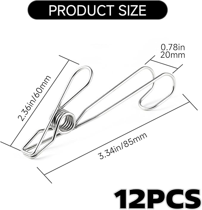 12 Pack Long Tail Clip with Hooks Clothes Pin, Cord Clothes Pins Hanging Peg - Image 2
