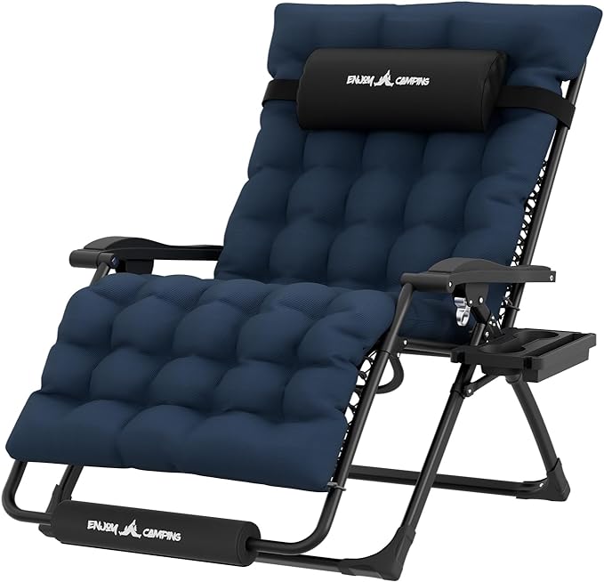 UDPATIO Oversized Zero Gravity Chair, 33In XXL Patio Reclining Chair with Cushion, Outdoor Folding Recliner with Pillows|Cup Holder|Foot Rest|Padded Headrest, Navy Blue, Support 500LB by UDPATIO