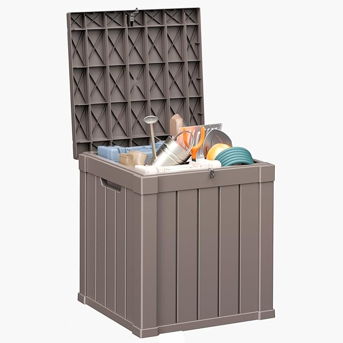 ROJIK 57 Gallon Outdoor Storage Housing Deck Box - Waterproof Patio Furniture, Garden Tools, Cushions, Pool Accessories Storage Bench with Lockable Lid and Side Handles（Grey） - Image 2