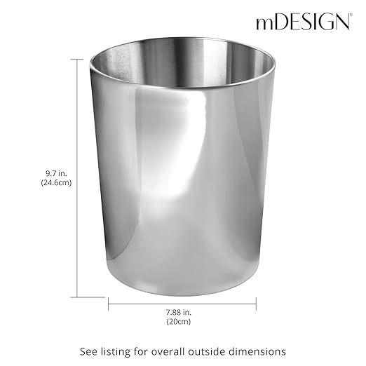 mDesign Round Metal Small 1.7 Gallon Recycle Trash Can Wastebasket, Garbage - Image 4