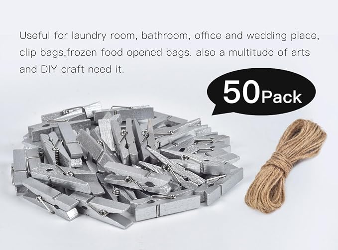 50pcs Silver Wooden Clothes Pins - Image 7
