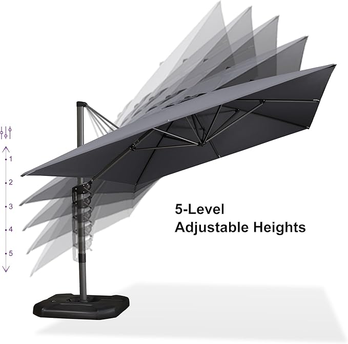 PURPLE LEAF 10'×13' Patio Umbrella with Base Included and Cover Outdoor Umbrella with Cover Extra Large Heavy Duty Cantilever Umbrella Grey - Image 4