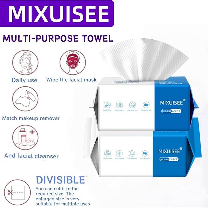 Disposable face towel, MIXUISEE thick and soft face towels, 100% cotton face - Image 2