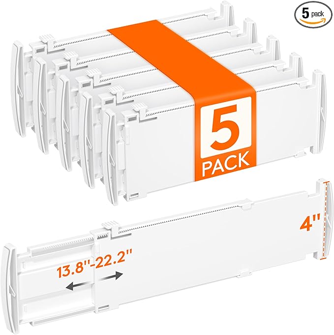 Lifewit 4" Tall 5 Pack Drawer Dividers, 35-56.5cm/13.8-22.2" Expandable Drawer by Lifewit