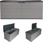 Suncast 120 Gallon Deck Box - Resin Outdoor Storage Box for Patio Cushions, Pool Accessories, & Garden Tools, Lockable Outdoor Storage Bin with Split Lid, Extra Large Dove Gray Outside Container by Suncast